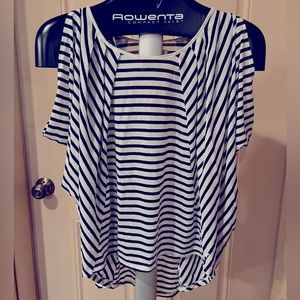 American Eagle Outfitters Open-Shoulder Black & White Striped Nautical Top M
